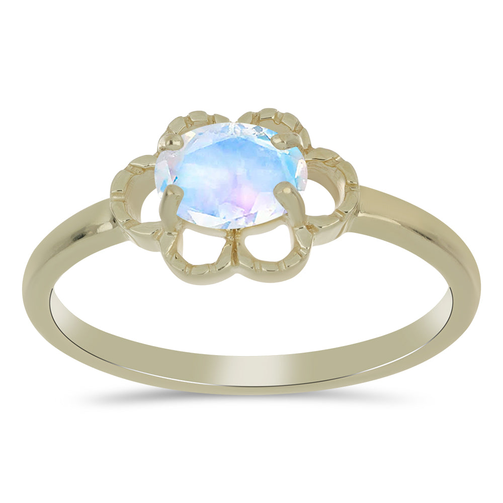 Anillo de Plata Bañada en Oro con Piedra Lunar Arco Iris