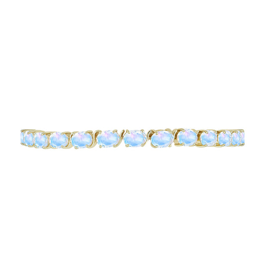 Pulsera de Plata Bañada en Oro con Piedra Lunar Arco Iris