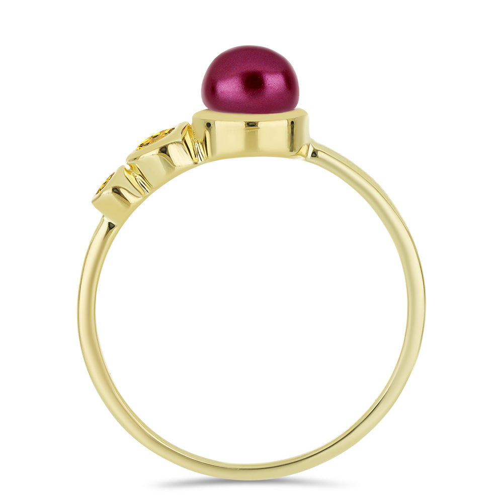 Anillo de Plata Bañada en Oro con Perla Púrpura de Agua dulce y Citrino de los Montes Urales 2 