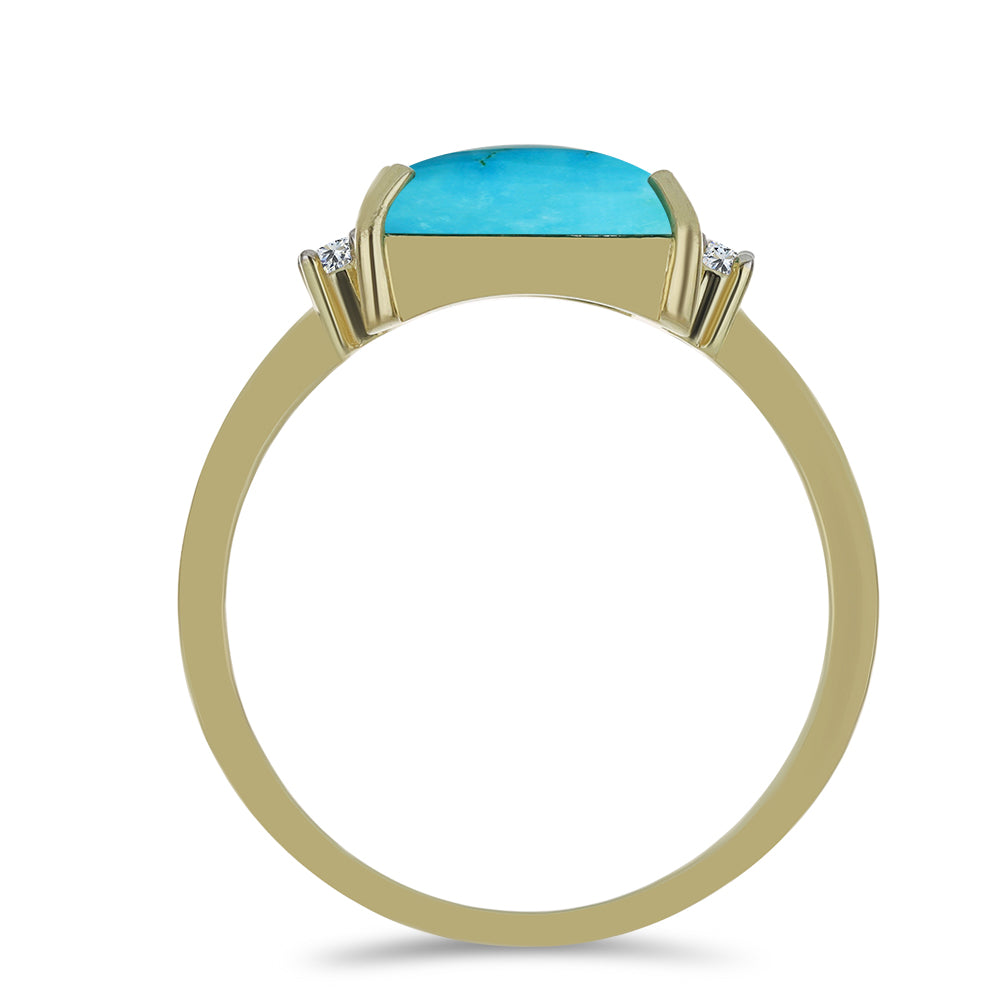 Anillo de Plata Bañada en Oro con Turquesa Bella Durmiente y Topacio Blanco 2 