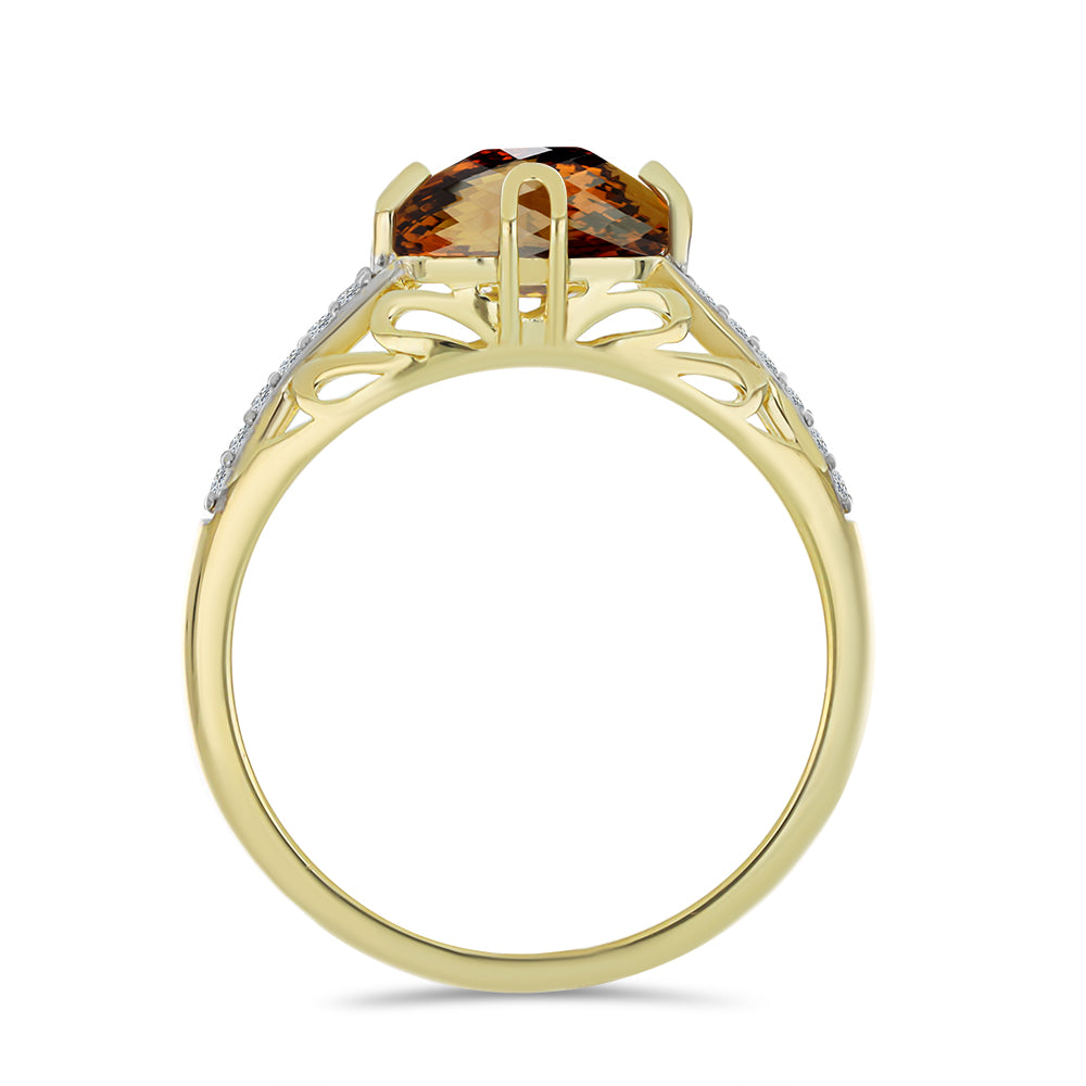Anillo de Plata Bañada en Oro con Cuarzo Coñac y Topacio Blanco 2 