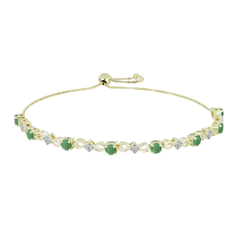 Pulsera de Plata Bañada en Oro con Esmeralda de Brasil y Topacio Blanco