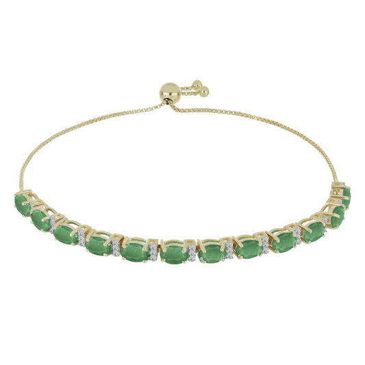 Pulsera de Plata Bañada en Oro con Esmeralda de Brasil y Topacio Blanco