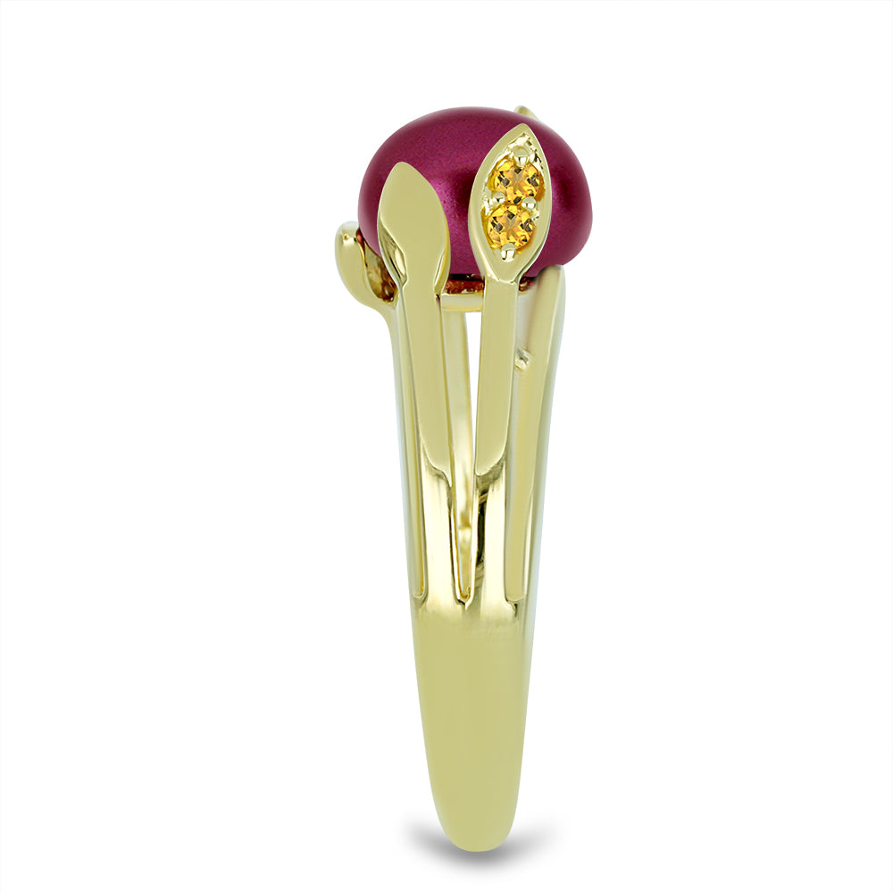 Anillo de Plata Bañada en Oro con Perla Púrpura de Agua dulce y Citrino de los Montes Urales