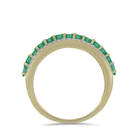 Anillo de Plata Bañada en Oro con Esmeralda de Brasil y Topacio Blanco