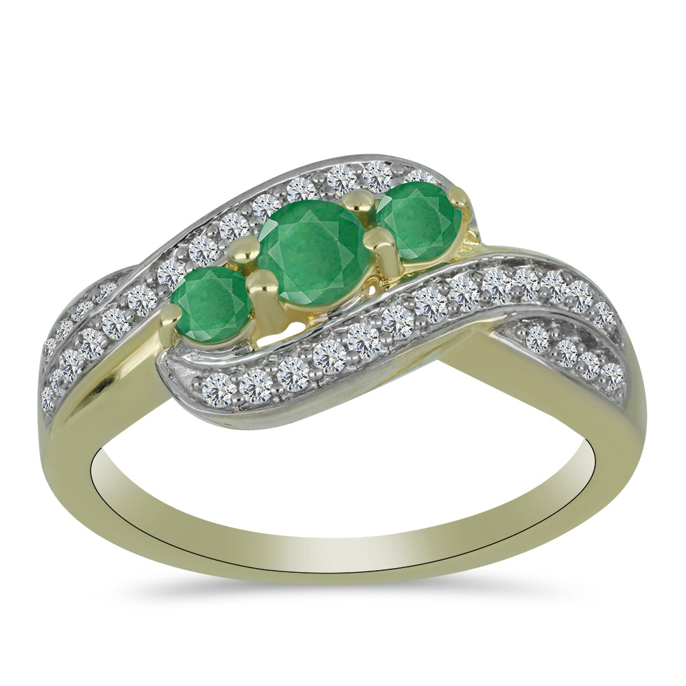 Anillo de Plata Bañada en Oro con Esmeralda de Brasil y Topacio Blanco 3 