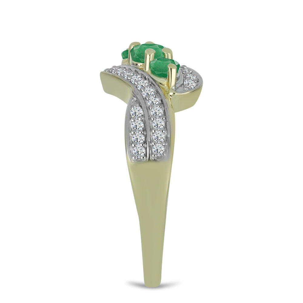 Anillo de Plata Bañada en Oro con Esmeralda de Brasil y Topacio Blanco 4 