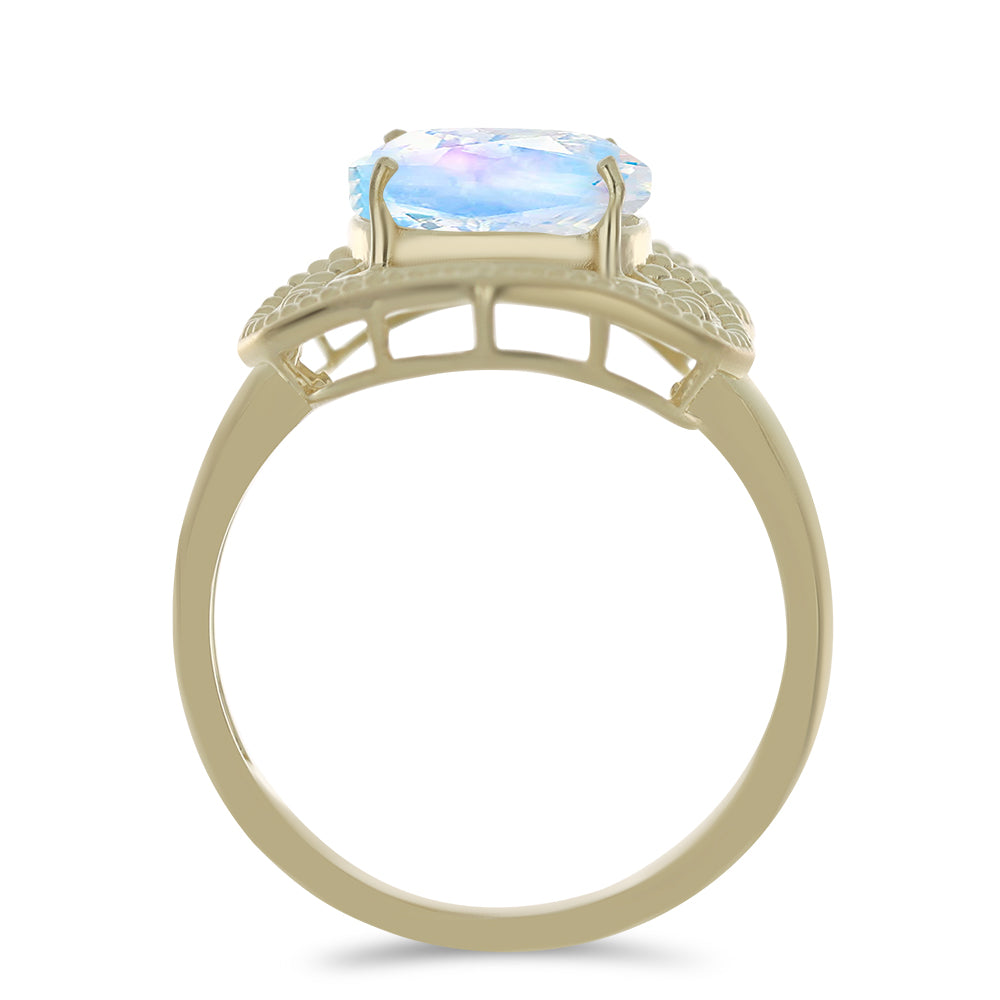 Anillo de Plata Bañada en Oro con Piedra Lunar Arco Iris