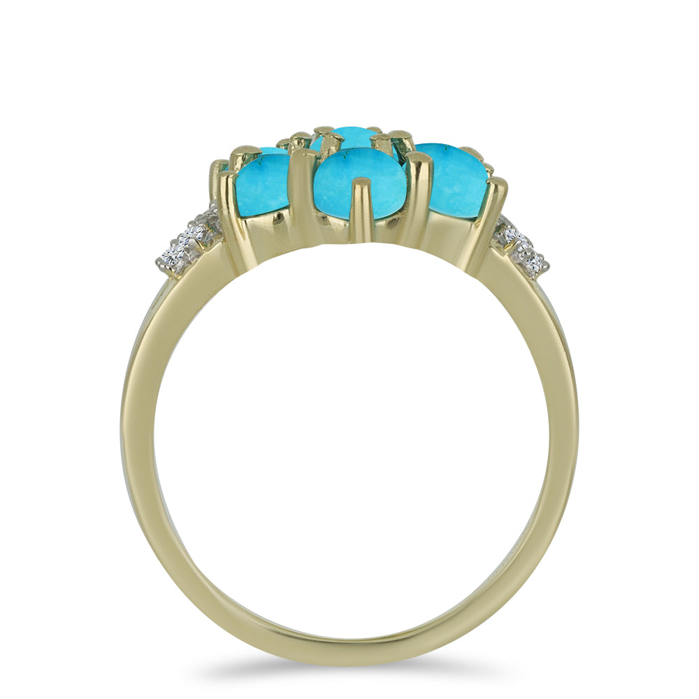 Anillo de Plata Bañada en Oro con Turquesa Bella Durmiente y Topacio Blanco
