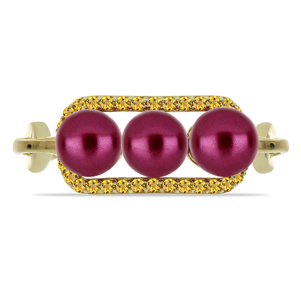 Anillo de Plata Bañada en Oro con Perla Púrpura de Agua dulce y Citrino de los Montes Urales