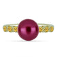 Anillo de Plata Bañada en Oro con Perla Púrpura de Agua dulce y Citrino de los Montes Urales