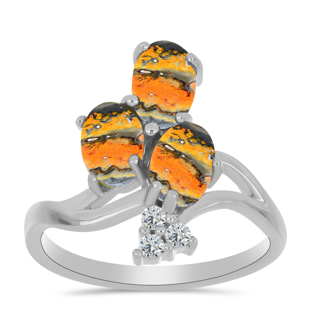 Anillo de Plata con Jasper de Bumble Bee y Topacio Blanco