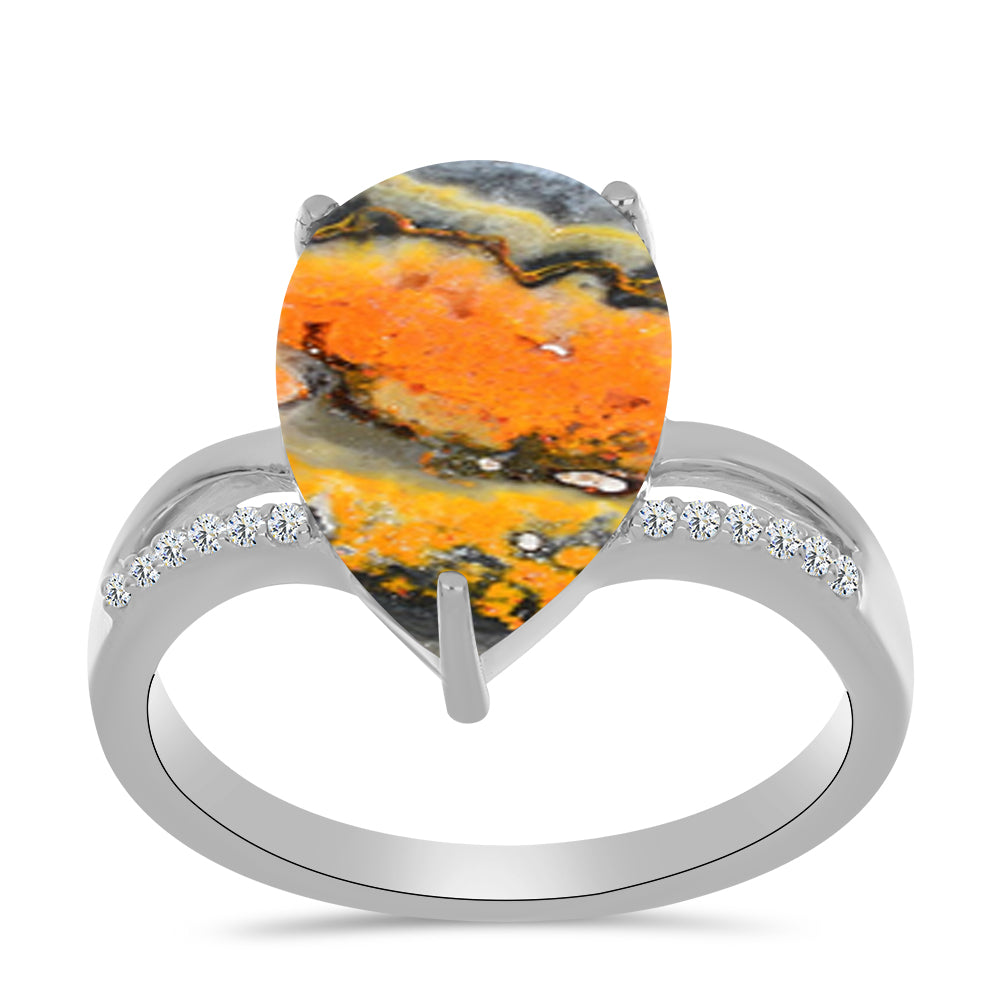 Anillo de Plata con Jasper de Bumble Bee y Topacio Blanco 3 