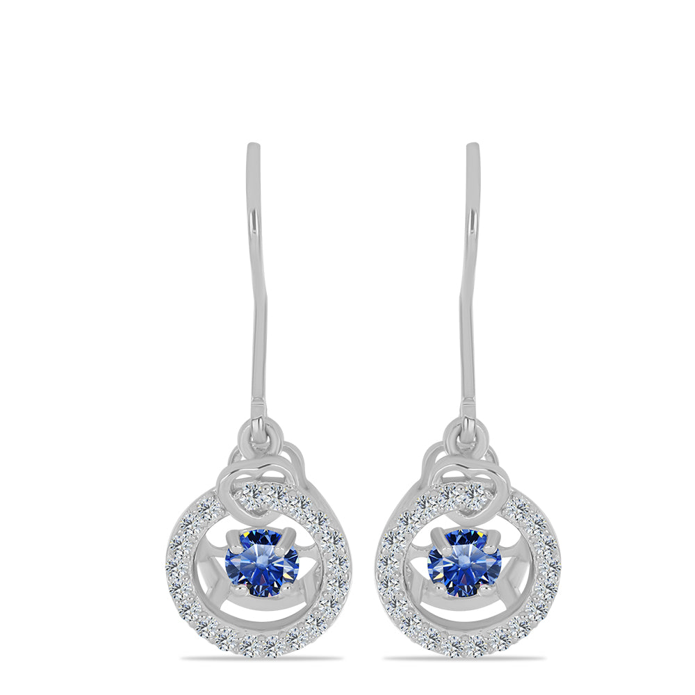 Pendientes de Plata con Moisanita azul real certificado y cultivado en laboratorio y Topacio Blanco
