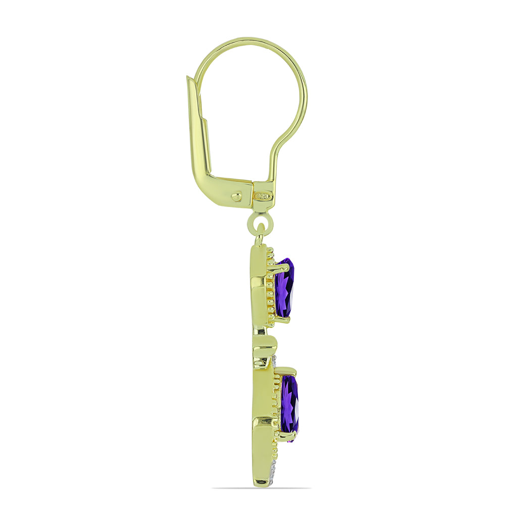 Pendientes de Plata Bañada en Oro con Amatista de Marruecos y Topacio Blanco 2 