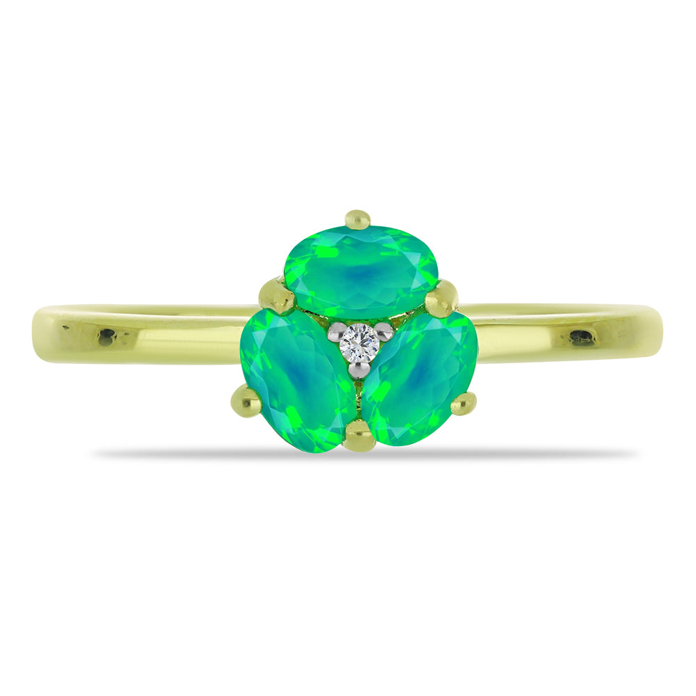 Anillo de Plata Bañada en Oro con Ópalo Verde Etíope de Lega Dembi y Topacio Blanco 1 