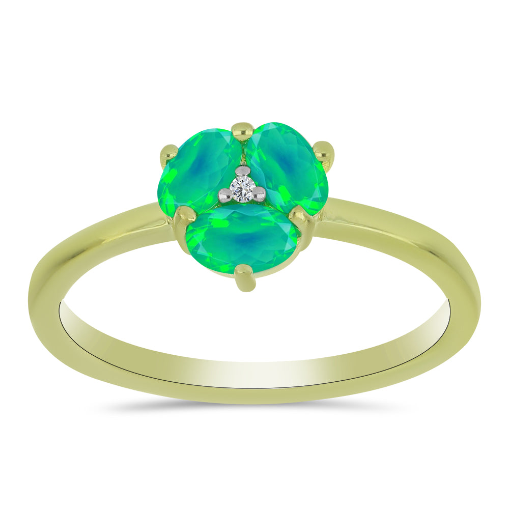 Anillo de Plata Bañada en Oro con Ópalo Verde Etíope de Lega Dembi y Topacio Blanco 3 