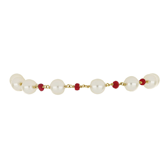 Pulsera de Plata Bañada en Oro con Perla de Agua Dulce y Rubí de Madagascar