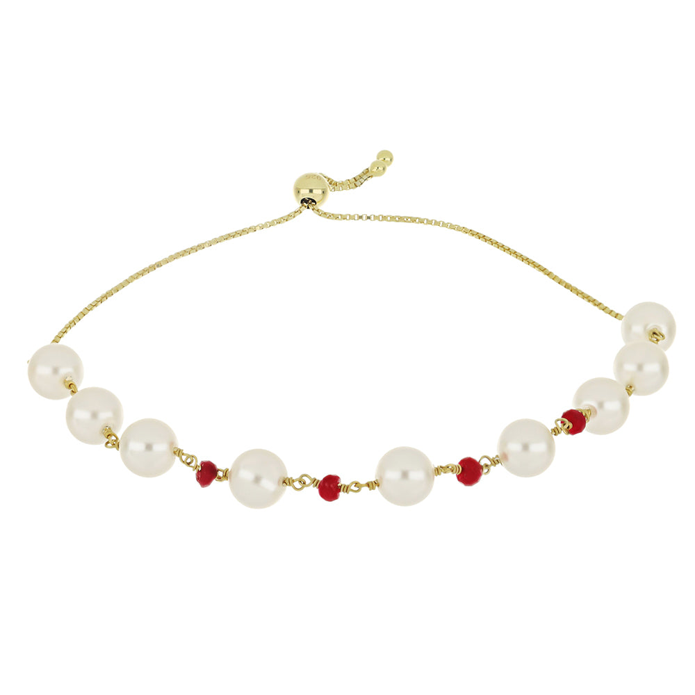 Pulsera de Plata Bañada en Oro con Perla de Agua Dulce y Rubí de Madagascar