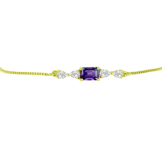 Pulsera de Plata Bañada en Oro con Amatista de Marruecos y Topacio Blanco