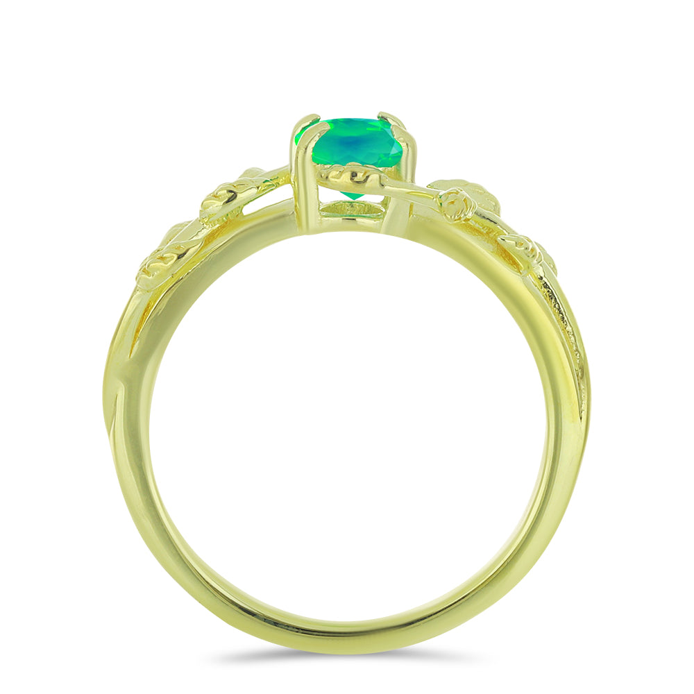 Anillo de Plata Bañada en Oro con Ópalo Verde Etíope de Lega Dembi 2 