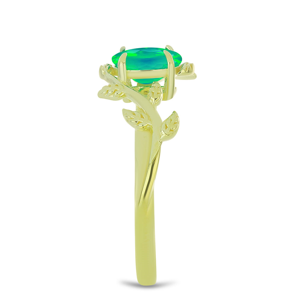 Anillo de Plata Bañada en Oro con Ópalo Verde Etíope de Lega Dembi 4 