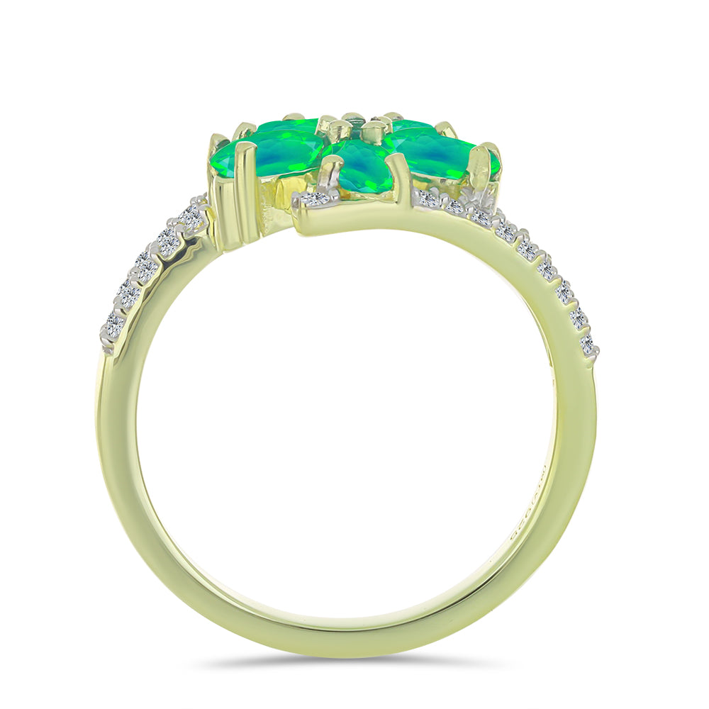 Anillo de Plata Bañada en Oro con Ópalo Verde Etíope de Lega Dembi y Topacio Blanco 2 