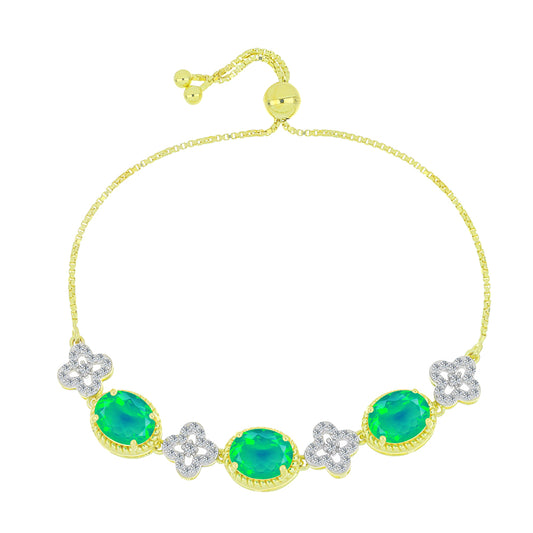 Pulsera de Plata Bañada en Oro con Ópalo Verde Etíope de Lega Dembi y Topacio Blanco