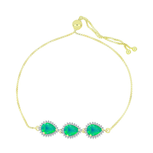 Pulsera de Plata Bañada en Oro con Ópalo Verde Etíope de Lega Dembi y Topacio Blanco