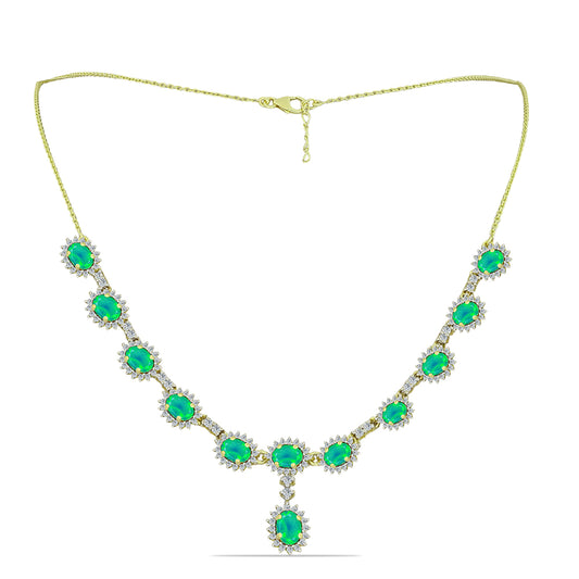 Collar de Plata Bañada en Oro con Ópalo Verde Etíope de Lega Dembi y Topacio Blanco