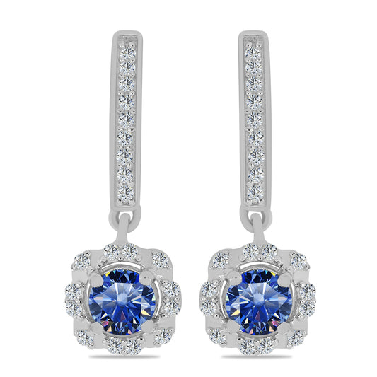 Pendientes de Plata con Moisanita azul real certificado y cultivado en laboratorio y Topacio Blanco
