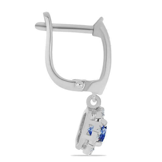 Pendientes de Plata con Moisanita azul real certificado y cultivado en laboratorio y Topacio Blanco