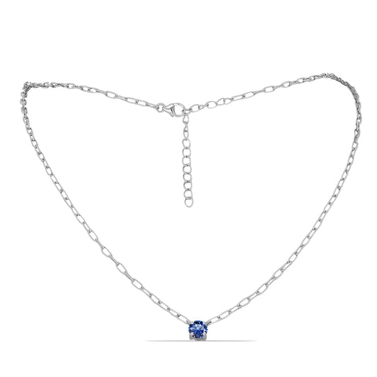 Collar de Plata con Moisanita azul real certificado y cultivado en laboratorio