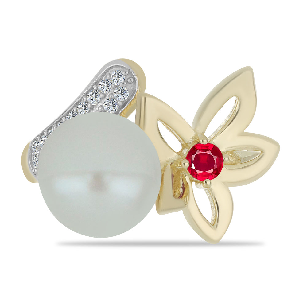 Anillo de Plata Bañada en Oro con Perla de Agua Dulce y Rubí de Madagascar 1 