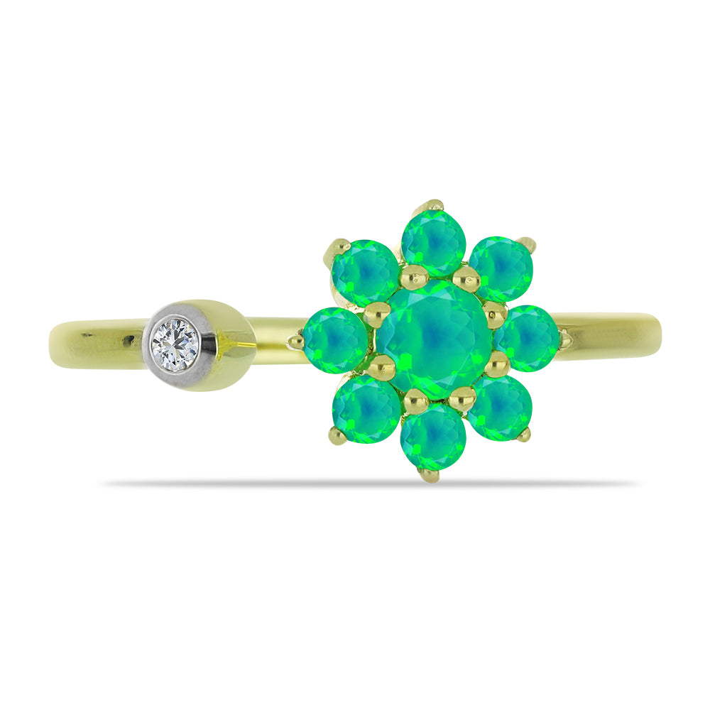 Anillo de Plata Bañada en Oro con Ópalo Verde Etíope de Lega Dembi y Topacio Blanco 1 