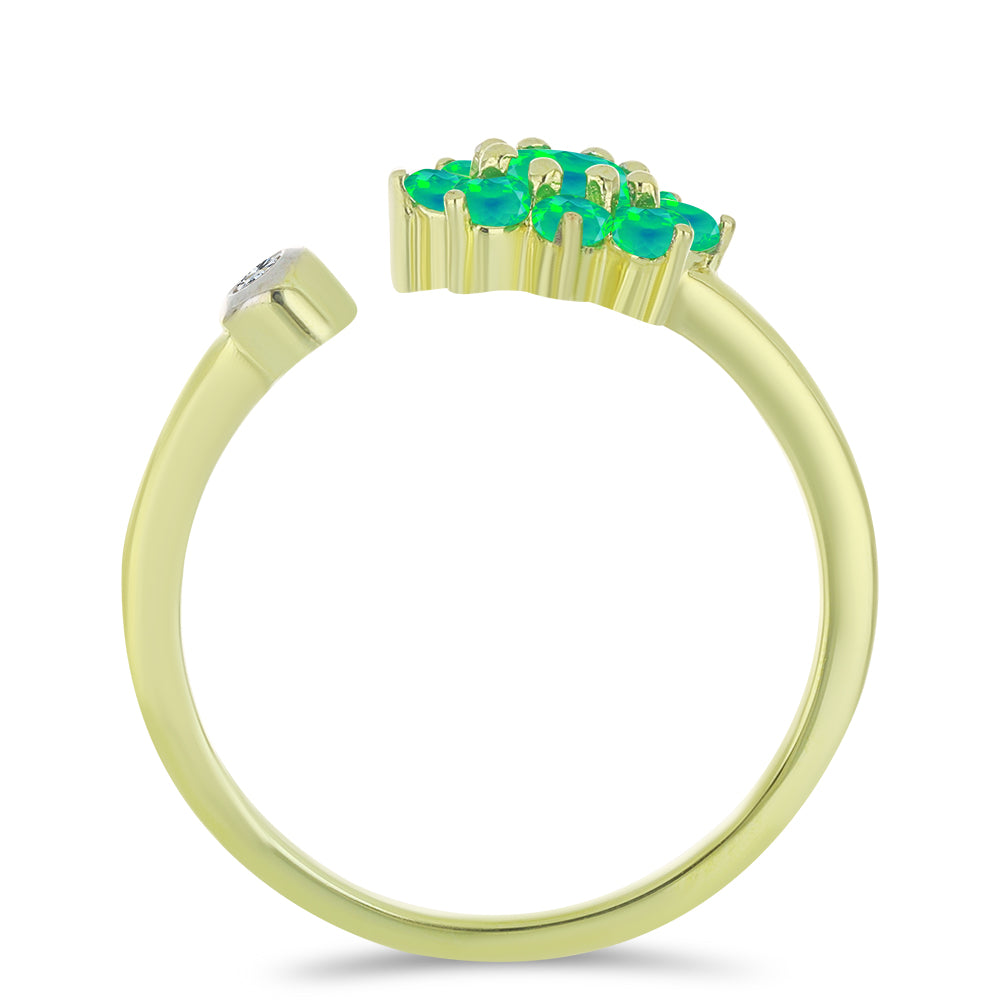 Anillo de Plata Bañada en Oro con Ópalo Verde Etíope de Lega Dembi y Topacio Blanco 2 