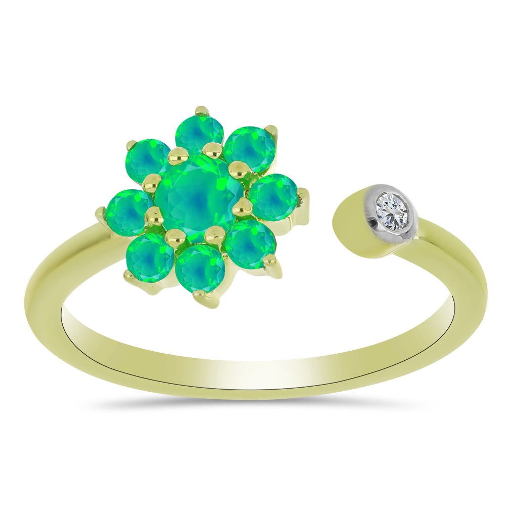 Anillo de Plata Bañada en Oro con Ópalo Verde Etíope de Lega Dembi y Topacio Blanco 3 