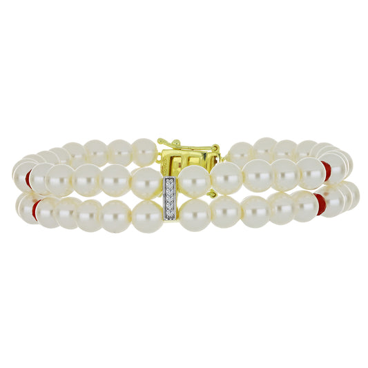 Pulsera de Plata Bañada en Oro con Perla de Agua Dulce y Rubí de Madagascar