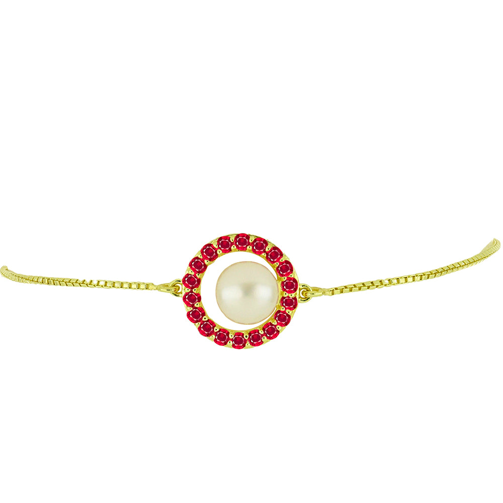 Pulsera de Plata Bañada en Oro con Perla de Agua Dulce y Rubí de Madagascar 2 