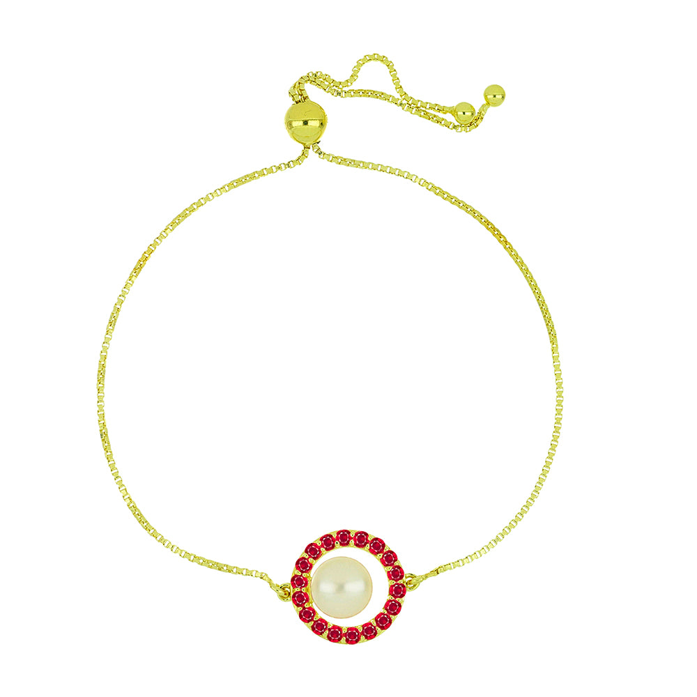 Pulsera de Plata Bañada en Oro con Perla de Agua Dulce y Rubí de Madagascar 1 