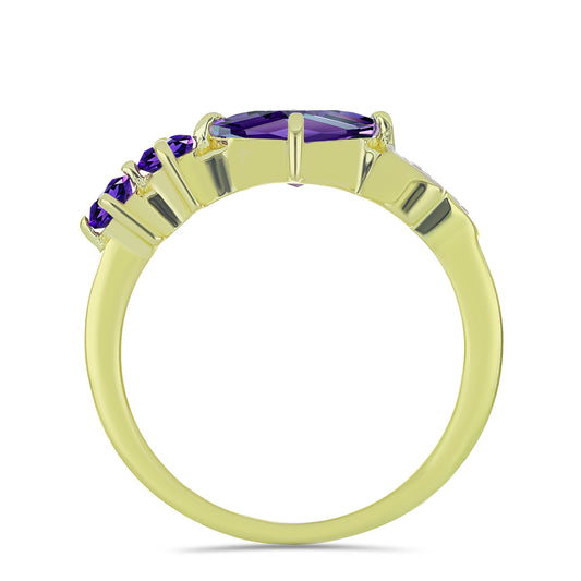 Anillo de Plata Bañada en Oro con Amatista de Marruecos y Topacio Blanco