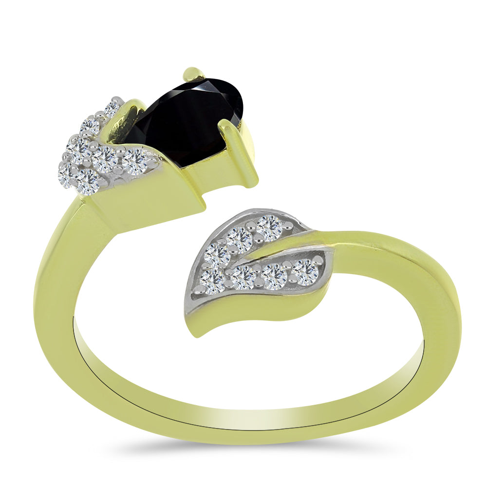 Anillo de Plata Bañada en Oro con Espinela Negra y Topacio Blanco