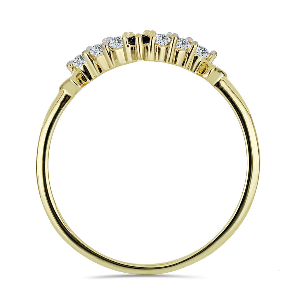 Anillo de Plata Bañada en Oro con Espinela Negra y Topacio Blanco