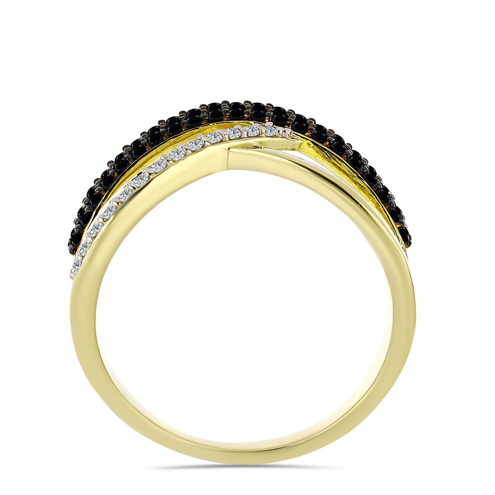Anillo de Plata Bañada en Oro con Espinela Negra y Topacio Blanco 2 