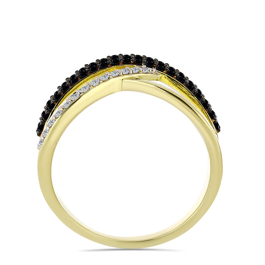 Anillo de Plata Bañada en Oro con Espinela Negra y Topacio Blanco
