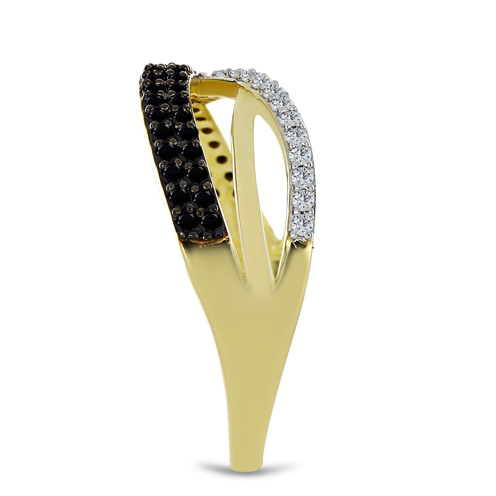 Anillo de Plata Bañada en Oro con Espinela Negra y Topacio Blanco