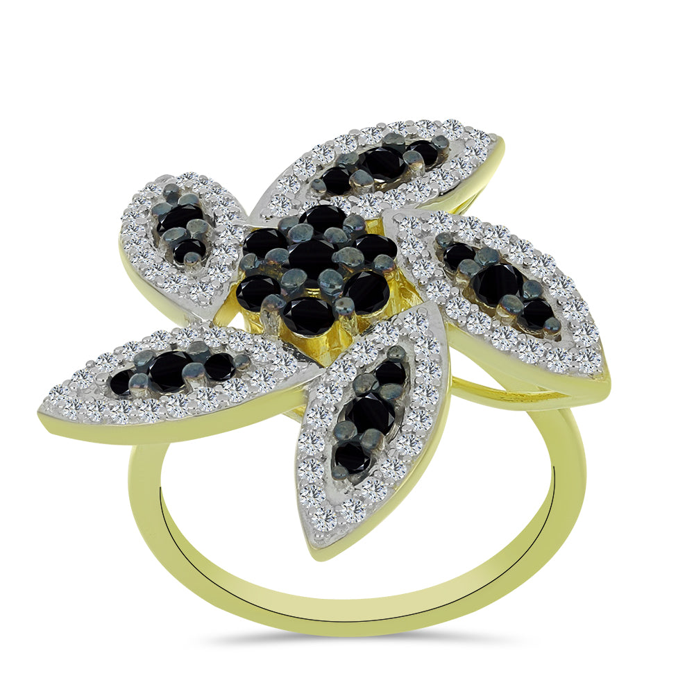 Anillo de Plata Bañada en Oro con Espinela Negra y Topacio Blanco 3 