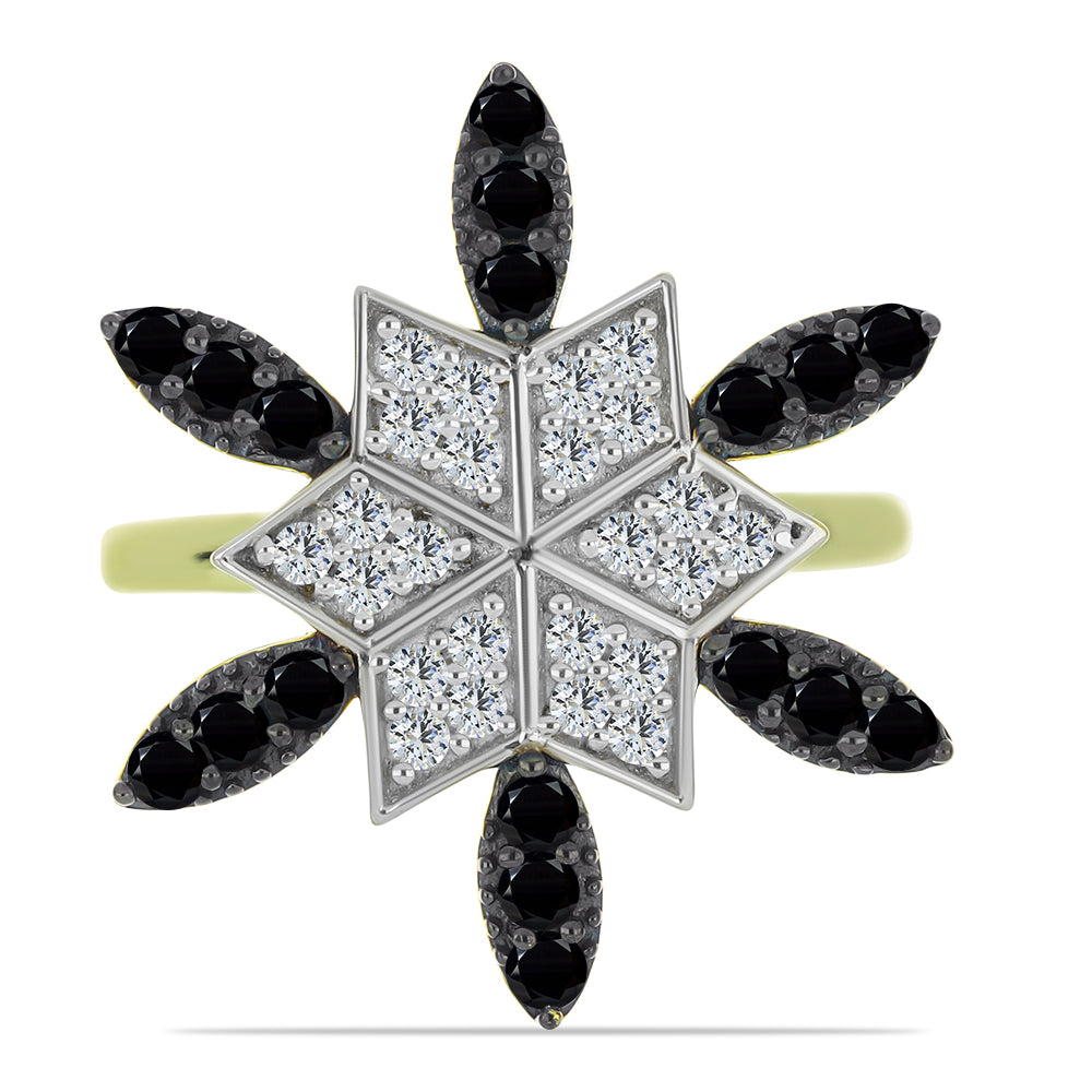 Anillo de Plata Bañada en Oro con Espinela Negra y Topacio Blanco