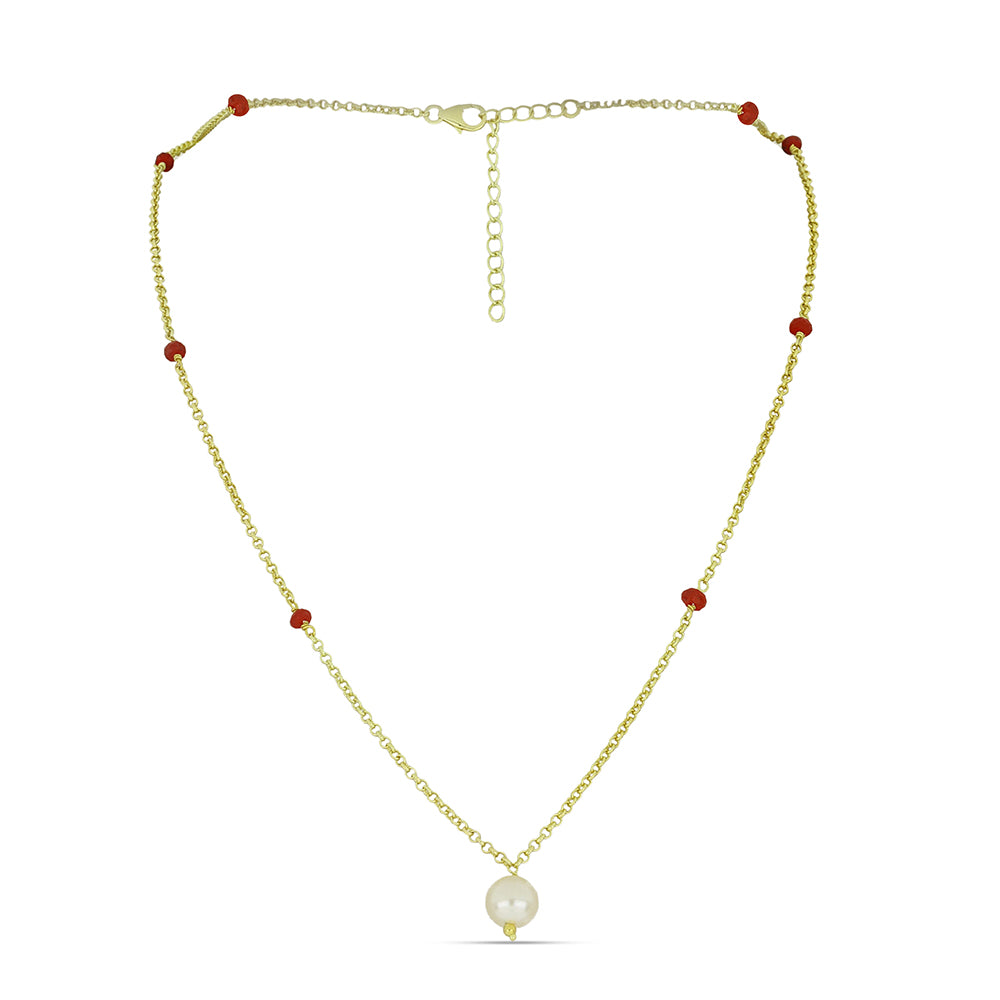 Collar de Plata Bañada en Oro con Perla de Agua Dulce y Rubí de Madagascar 1 