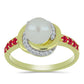 Anillo de Plata Bañada en Oro con Perla de Agua Dulce y Rubí de Madagascar